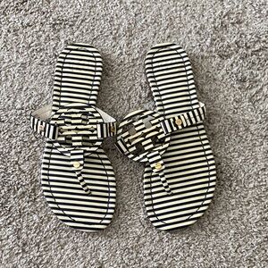 Striped Black and White Logo Thong Sandals